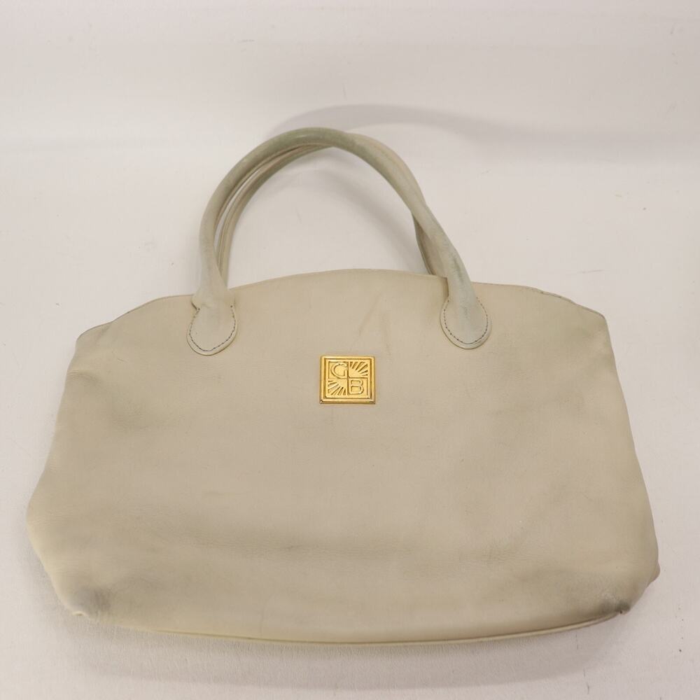 Giani Bernini Leather Tote Handbag M Ivory Lined Satchel 2 Handles Pockets